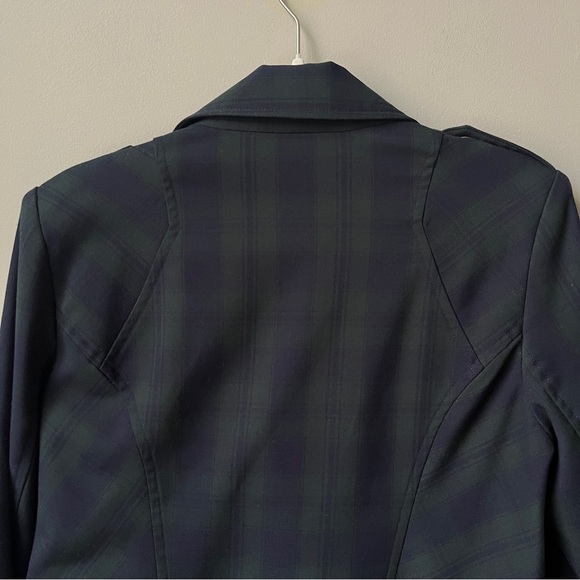 Cabi Moto Jacket‎ Blazer Women's 8 Plaid Navy Blue Hunter Green Preppy Office - Picture 8 of 12
